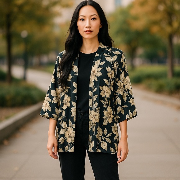 Charlotte Russe Floral Grey Boho Cardigan Top - Picture 1 of 6